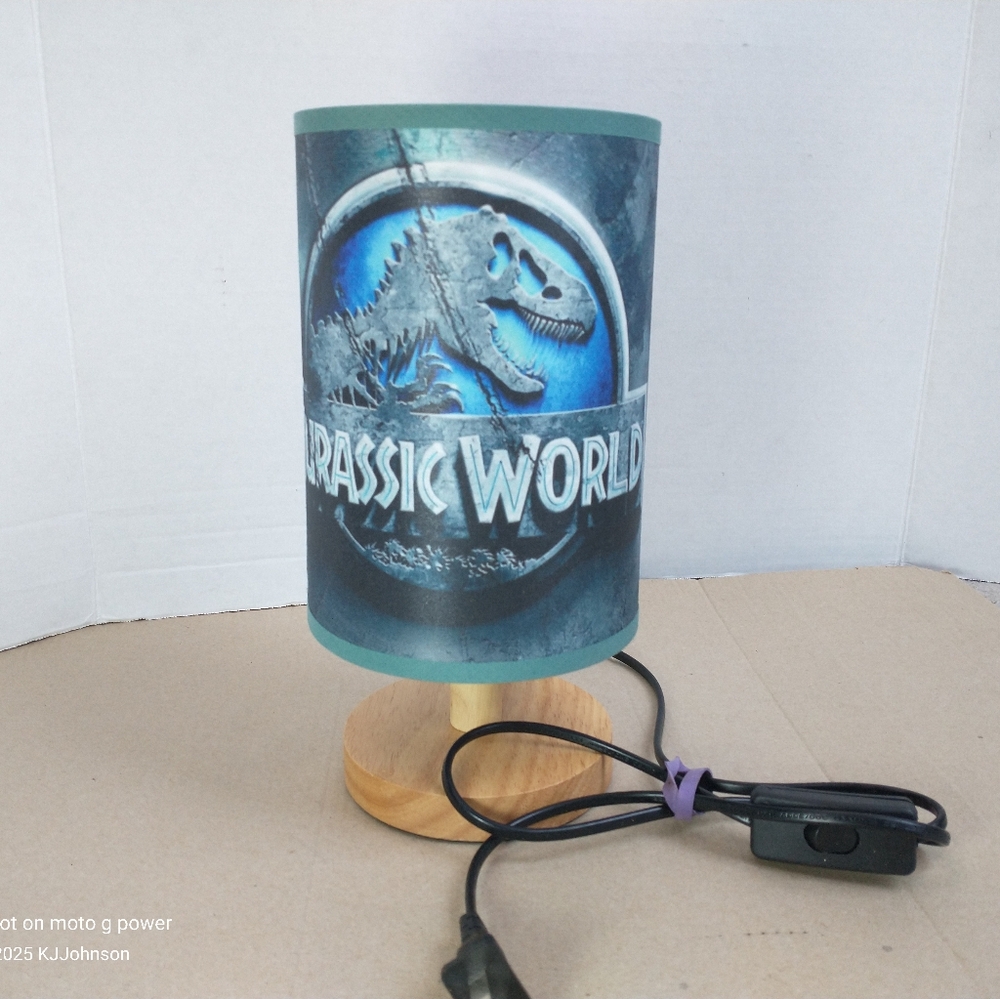 Jurassic World Desk Table Lamp LED Light Bulb Wooden Base- Open Box